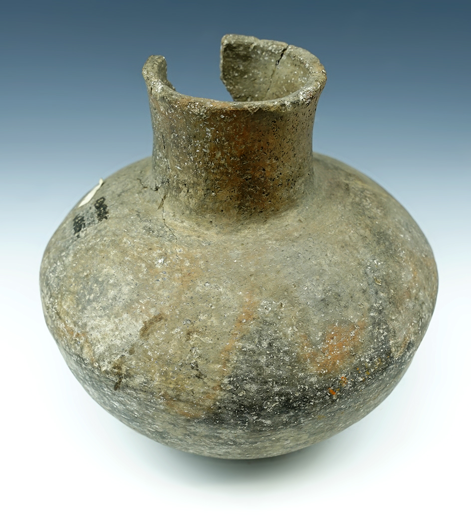 Large 7 3/4" wide x 7" tall Mississippian bottle with some reglued pieces at spout.