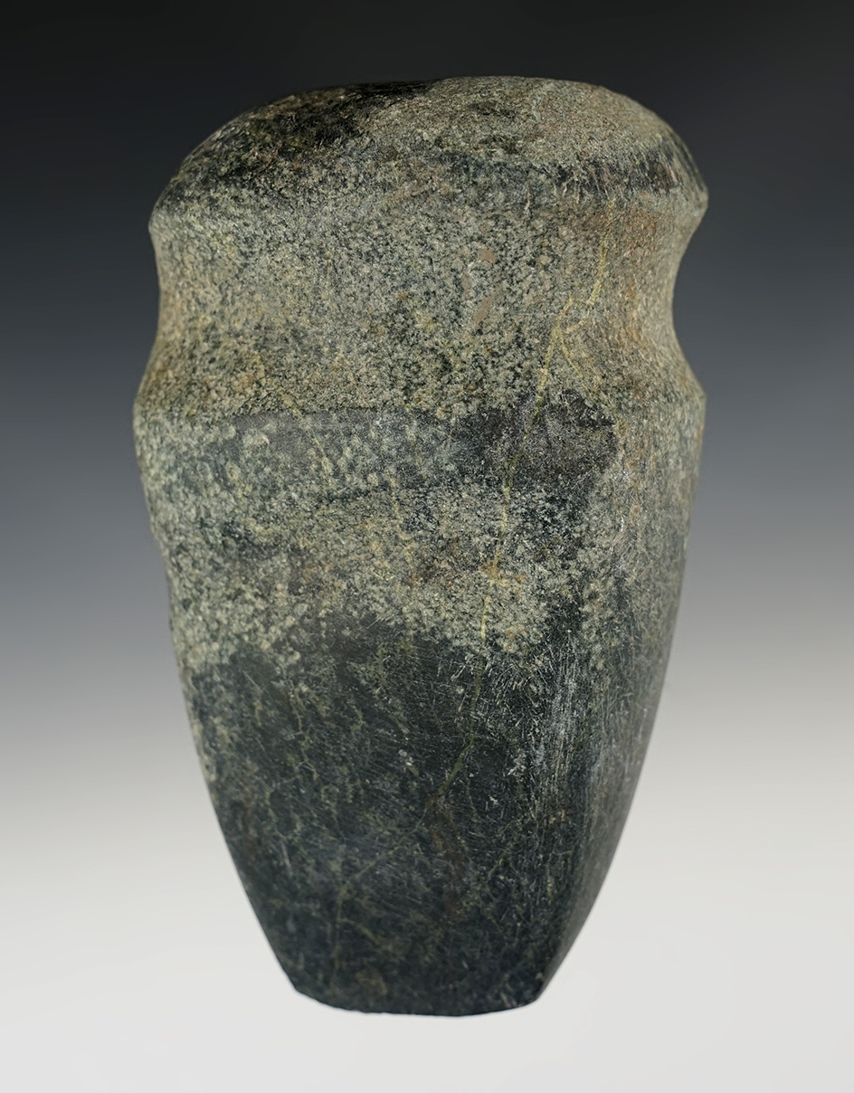 Rare style 5 1/8" Double Grooved Axe with some ancient bit damage. Found in New Mexico.