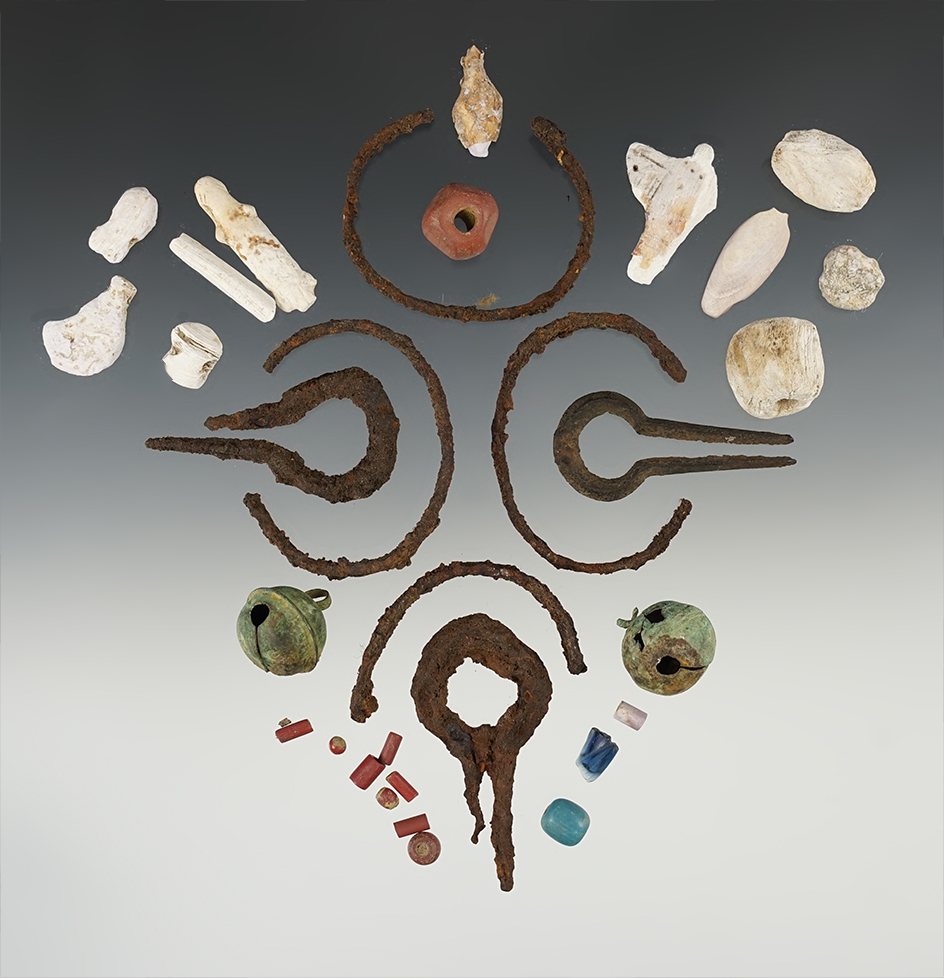 Site material including iron, beads found at the Oscar Leiebhart site, York Co.,  Pennsylvania.