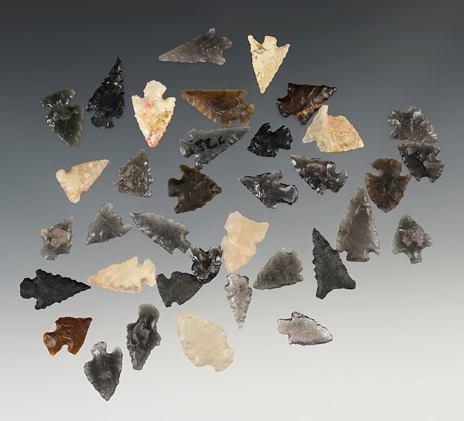 Group of 36 Assorted Arrowheads found in New Mexico, largest is 7/8".