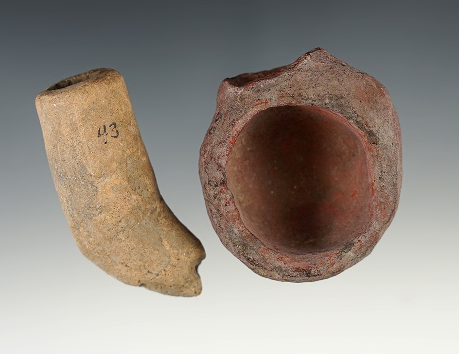 Pair of artifacts found in Pennsylvania : 2 1/4" miniature stone bowl and a 2 1/2" tall pipe.