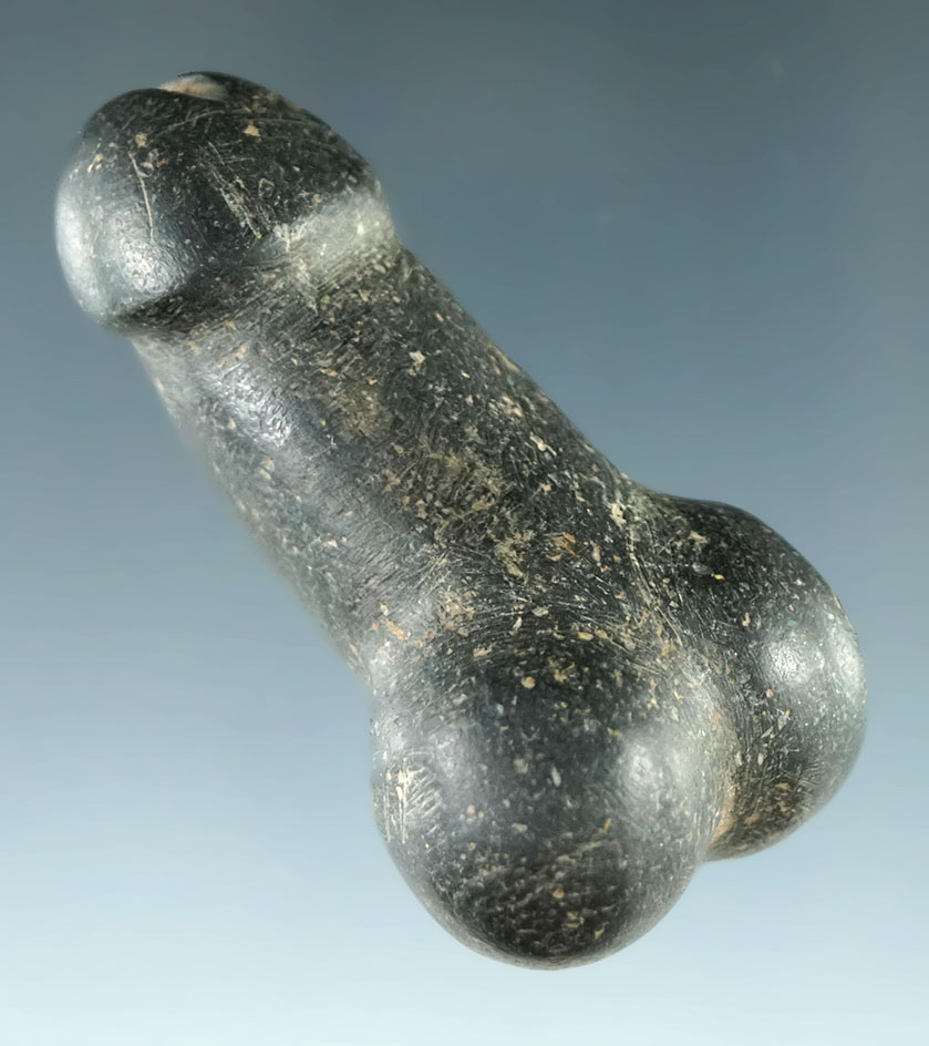 Very detailed black Andean stone phallic effigy found in the Titicaca area of Peru.