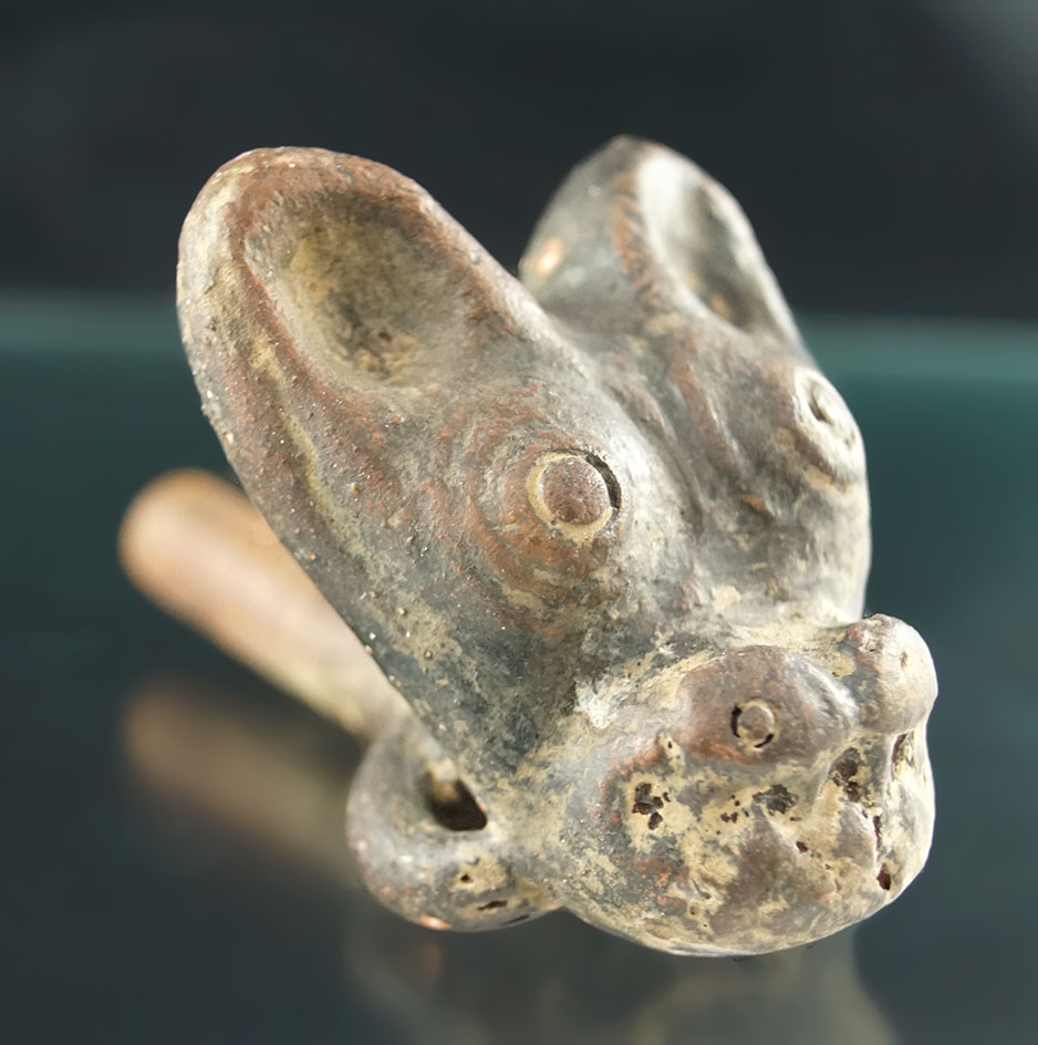 3 3/8" Aztec  pottery whistle, hairless dog effigy, found in the Central Highlands of Mexico.