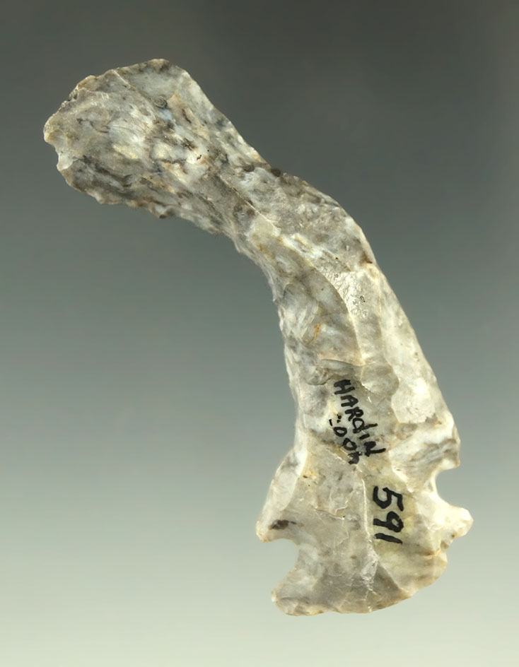 Extremely rare 2 7/8" Hafted Shaft Scraper - Coshocton Flint - Hardin County Ohio. Ex. Driskill.