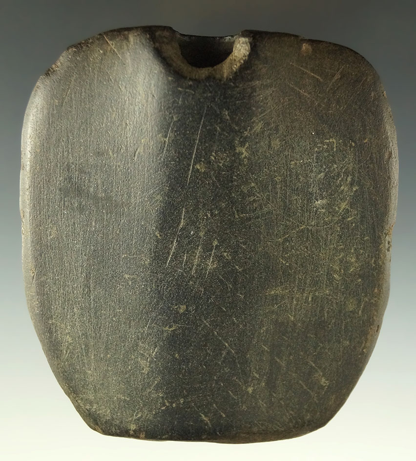 3 1/2" Bannerstone found in Allegheny County New York with some engraving on surface.