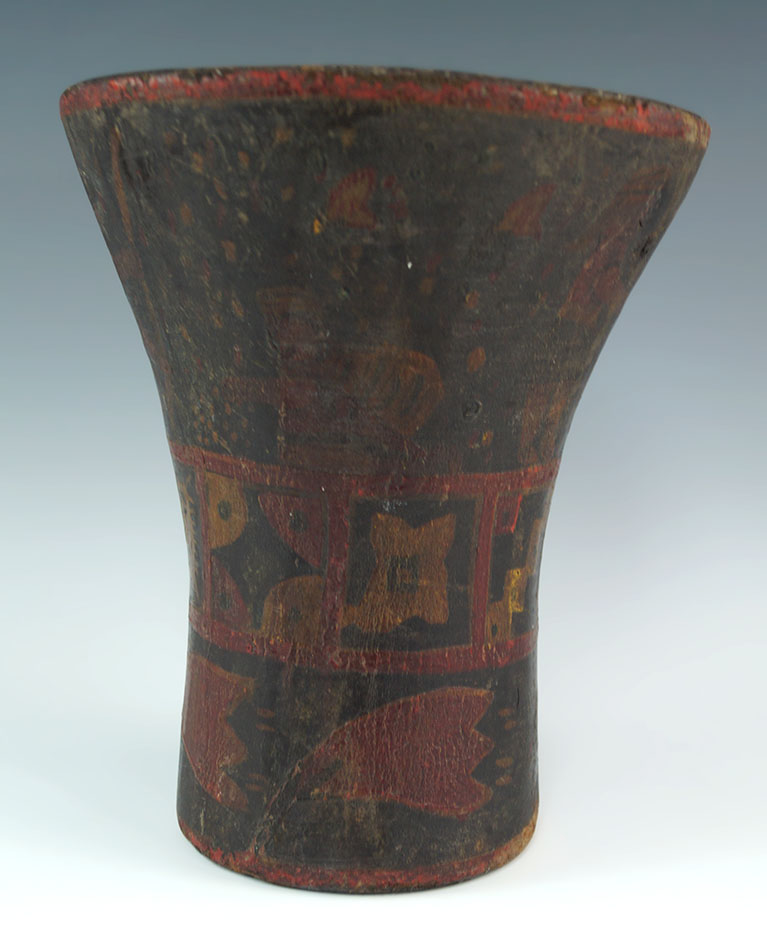 Ancient prehistoric painted wood Inca Kero. Circa A.D. 1200-1500.  Len Weidner Collection.