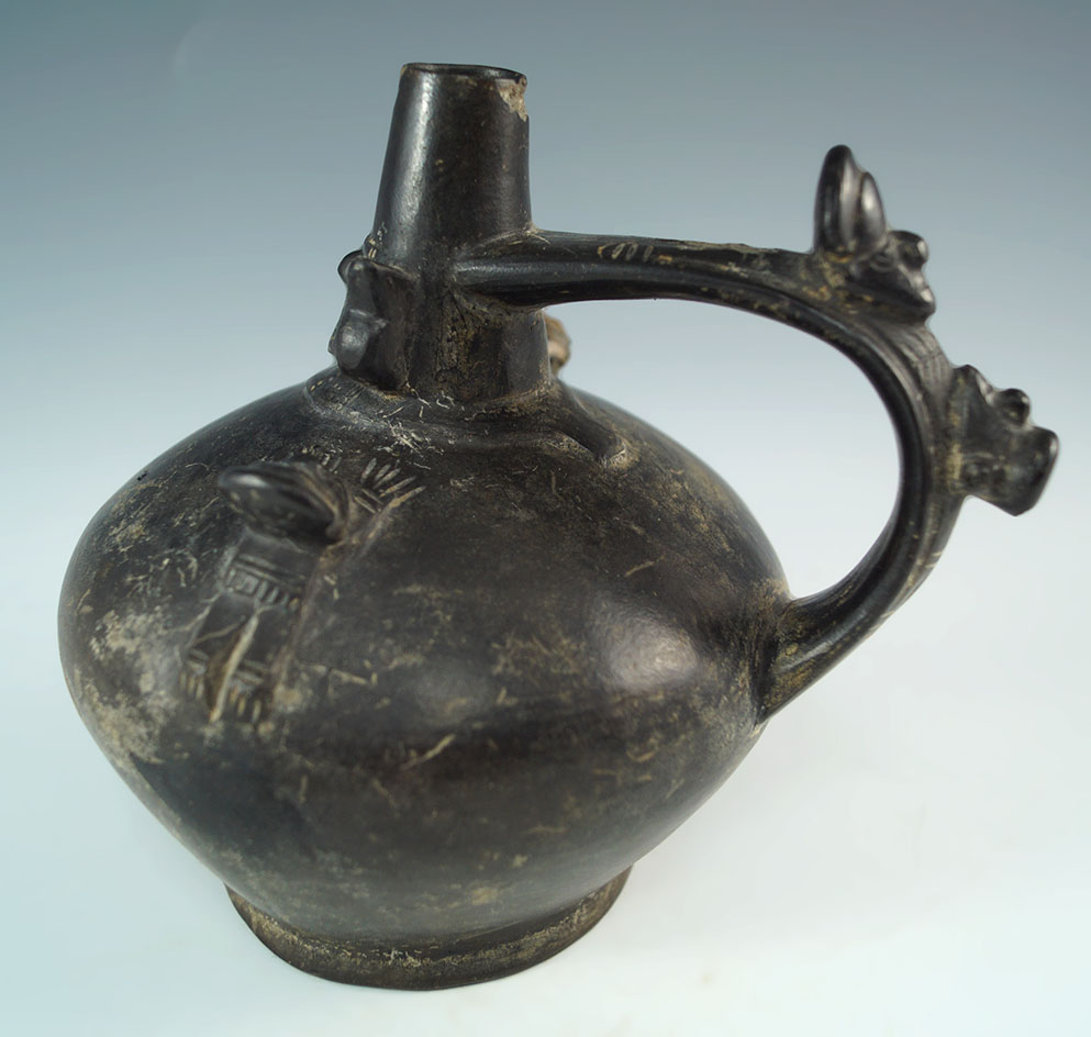 6" Sican Chimu bottle with some surface degradation and nice worm tracks on exterior.  Peru.