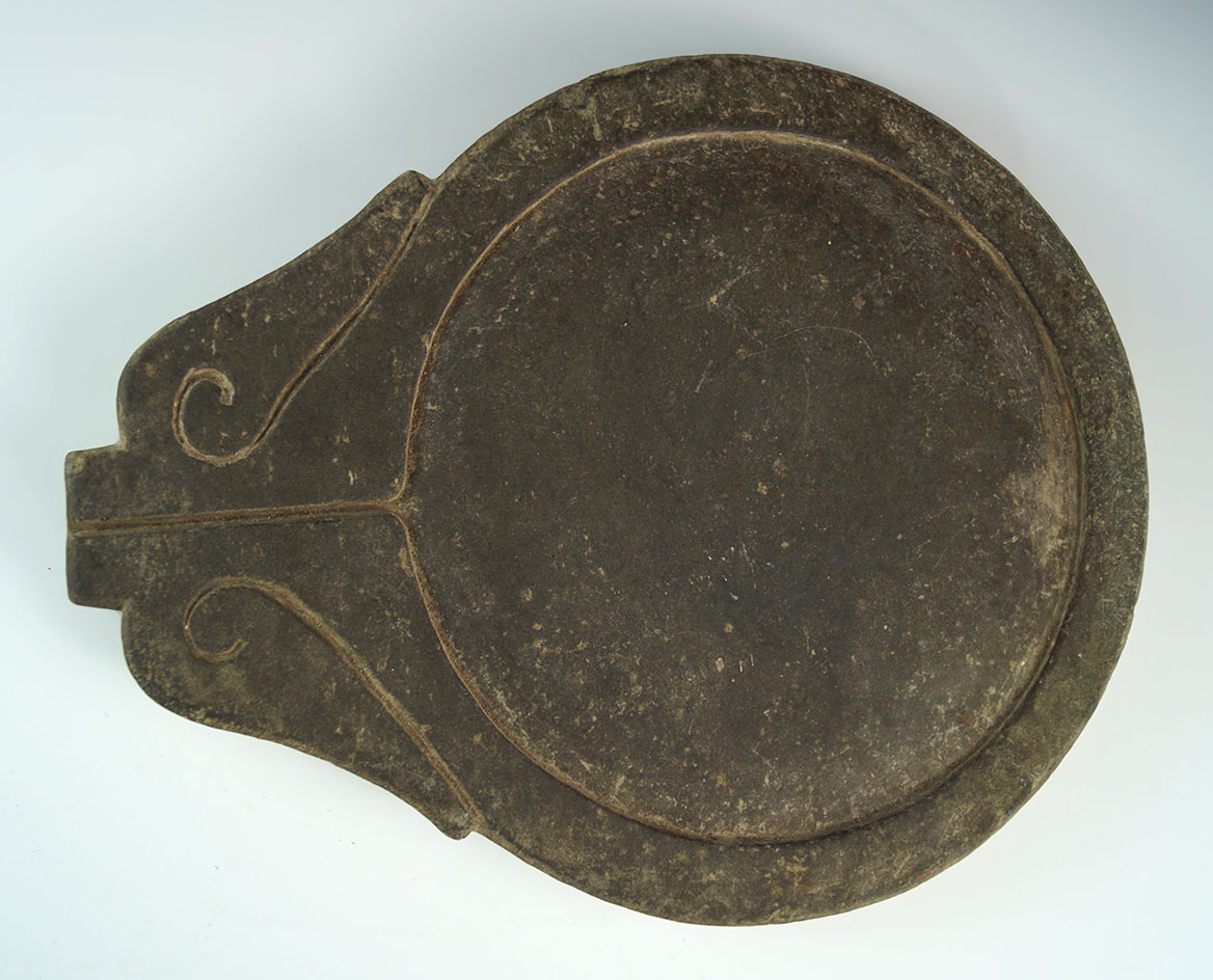 Large 10" well patinated carved stone palette or medicine preparation stone - Maricopa Co., AZ.
