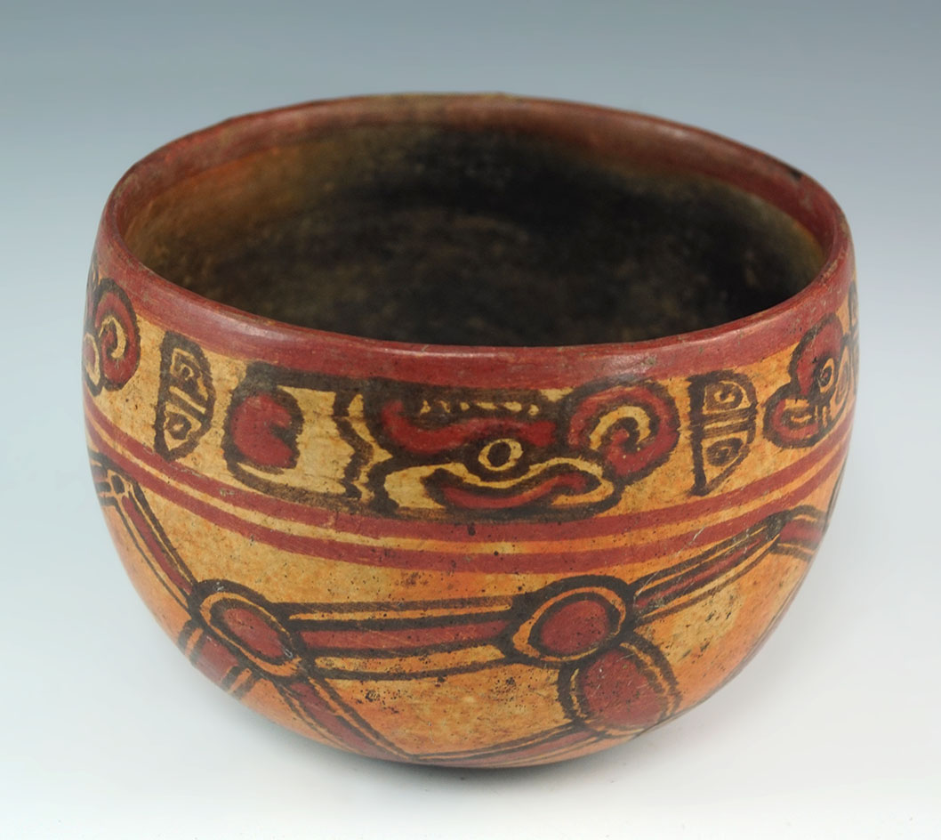 Mayan short cylinder - harpy eagles & sacred Royal matt painting. Solid, circa 500 BC-AD 500.