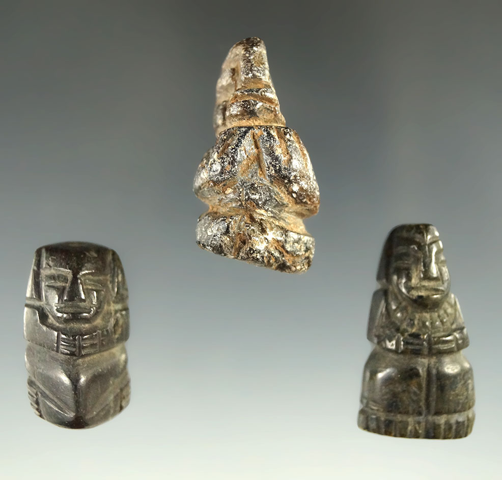 Set of three Wari ritual totems or tomb guardians. Largest is 1 3/8". Circa A.D. 600-1000.
