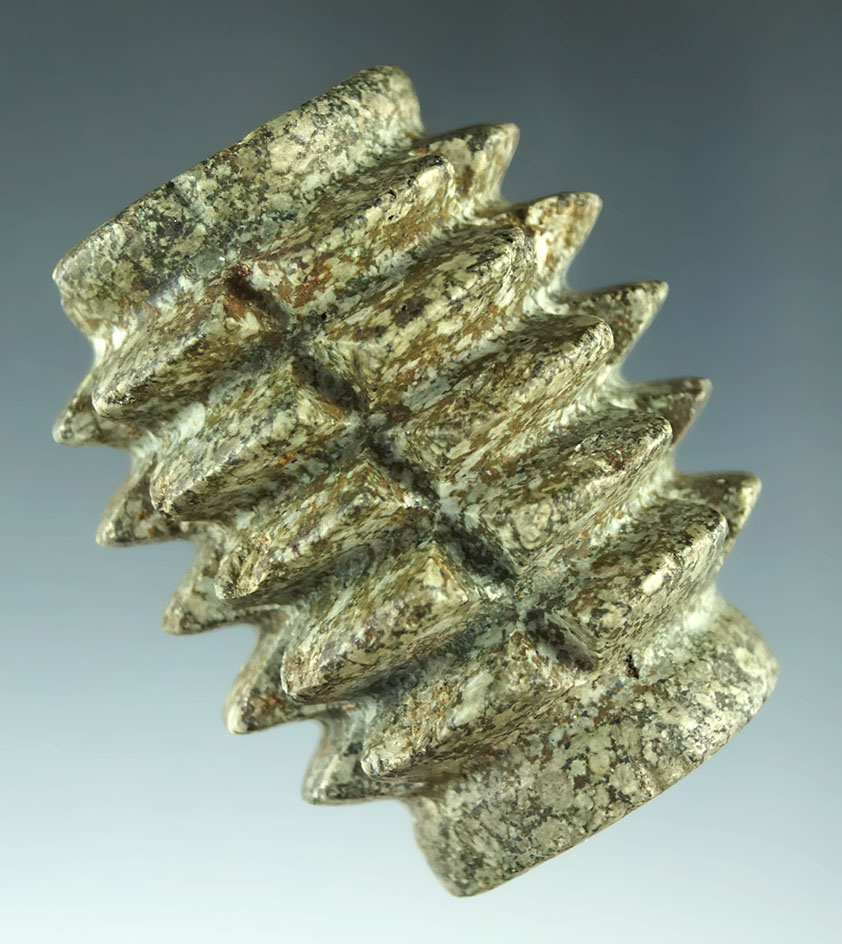 Hardstone Mace Head that measures 2 1/8" by 1 5/8" that is nicely ribbed. Guerrero Mexico.