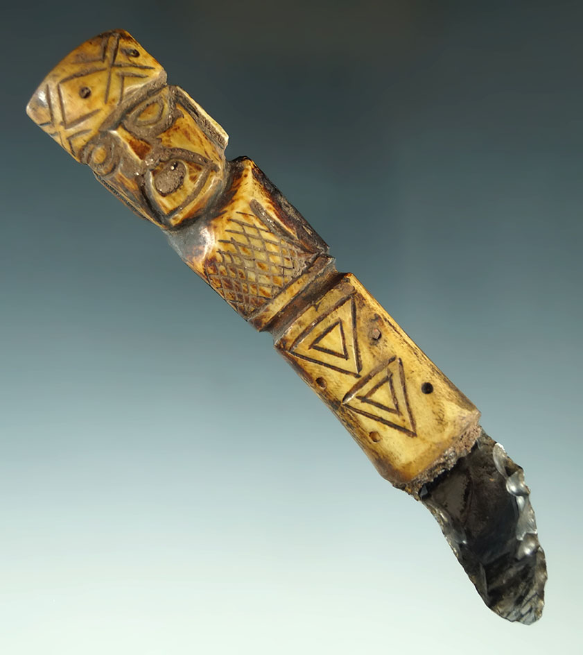 Quechua/Inca period obsidian knife with llama handle. From the Len Weidner Collection.