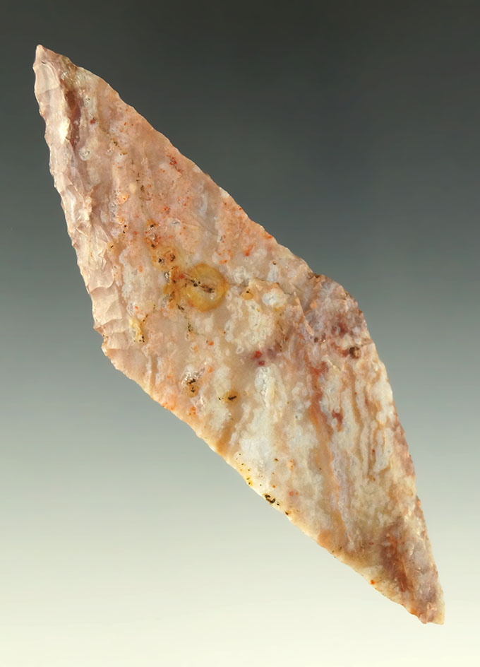 3 7/8" Harahey Knife made from beautiful Alibates Flint found in Colorado.  Ex. Museum!