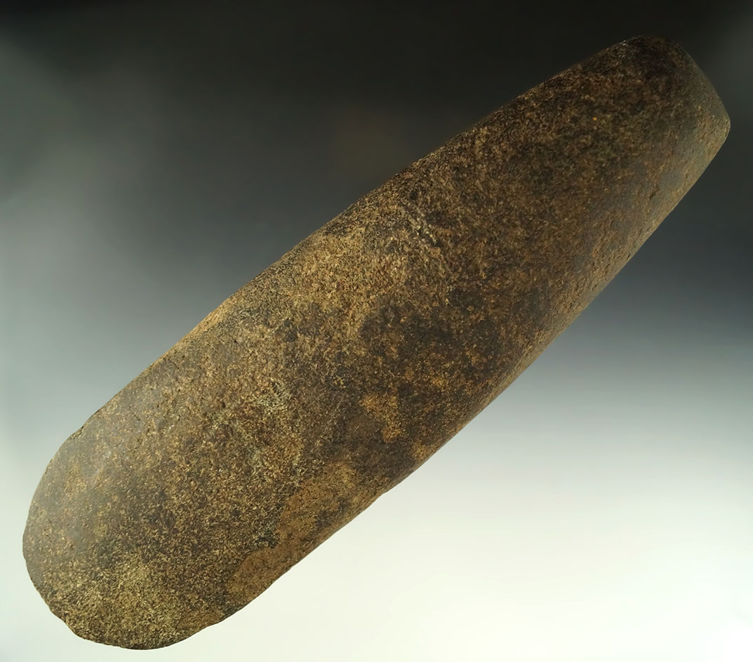 Very large and heavily patinated 9 3/16" Adze found in Michigan. Ex. Phil Wagle Collection.
