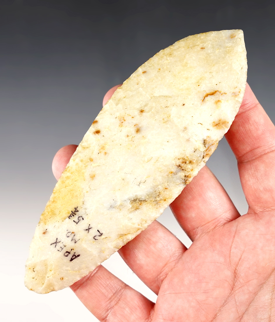 5 5/8" Ramey Knife made from Avon Chert. Found in Apex, Missouri. Comes with a Partain COA. 