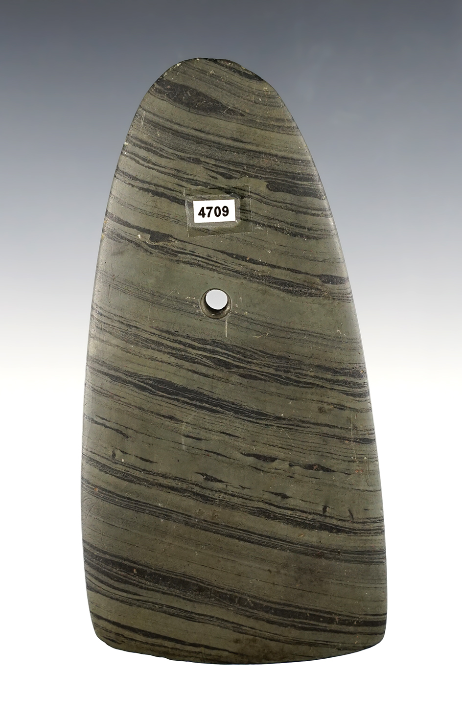 Superb! 5" Trapezoidal Pendant that is thin and finely made. Found in Darke Co., Ohio. 