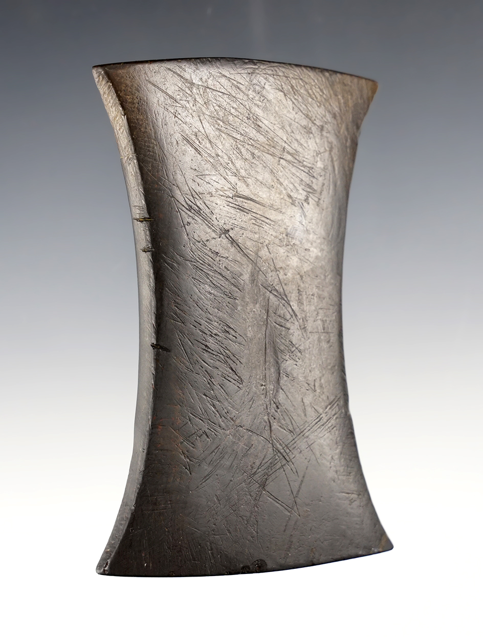 Exceptional 3 3/4" undrilled Bi-concave Gorget found in Crawford Co., Ohio. 