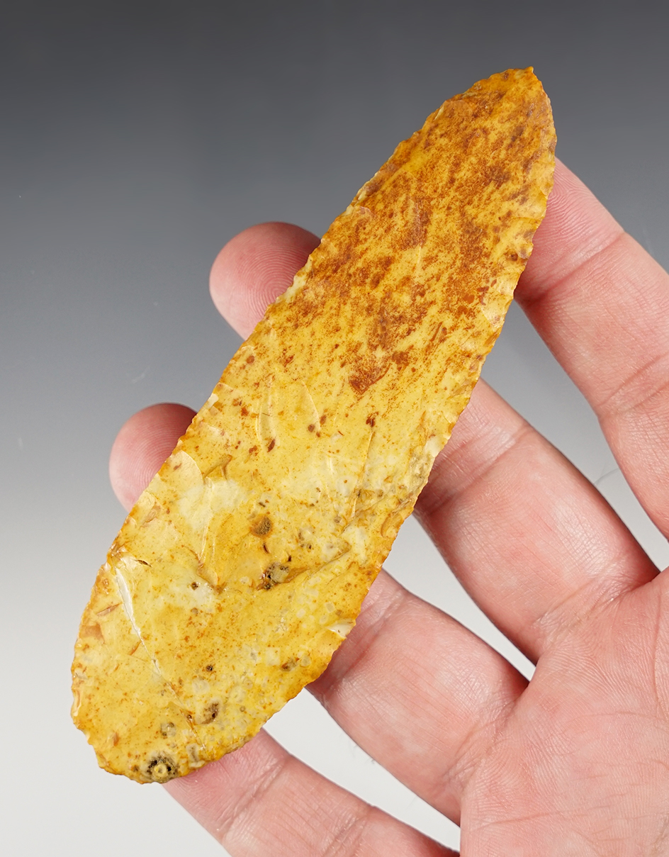 Excellent patina on this 4 11/16" colorful knife found in Macoupin Co., Illinois.