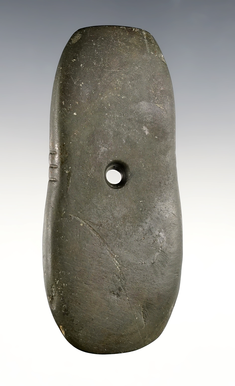 Fine 4 3/16" Keyhole Pendant. Uniquely tallied with 3 on each side. Found in Shelby Co., Ohio. 