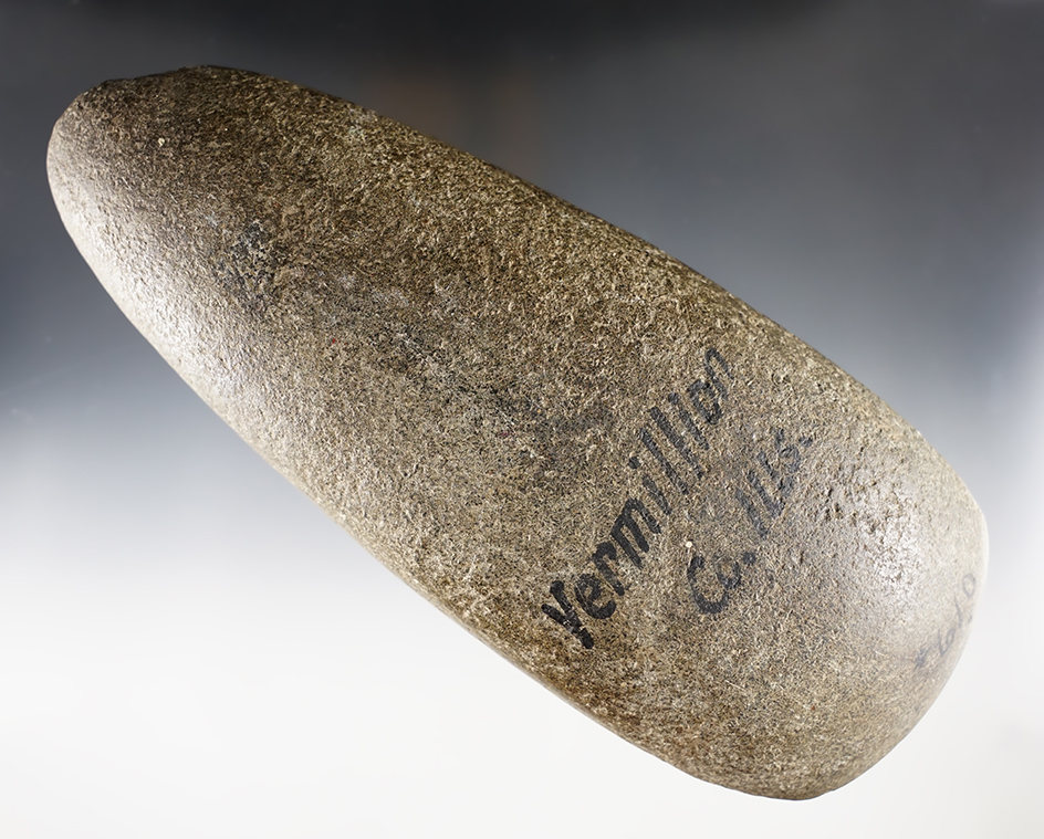 Large and exceptional 9" Hardstone Celt found in Vermilion Co., Illinois. 