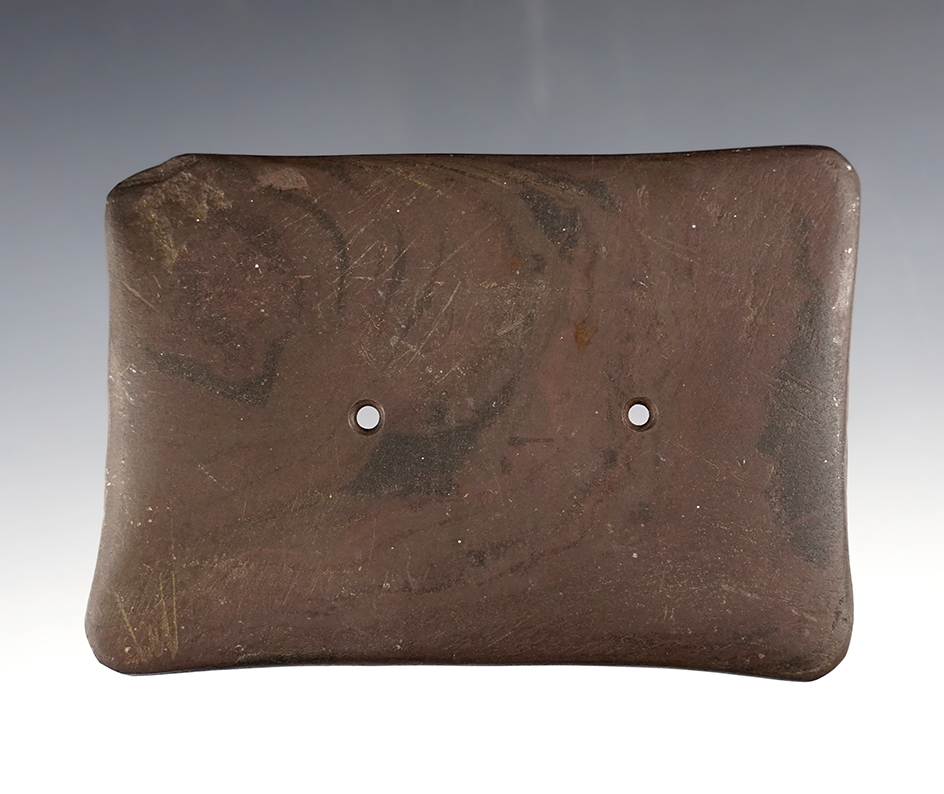 4 1/4" by 3" Banded Slate Quadriconcave Gorget found in Bourbon Co., Kentucky.
