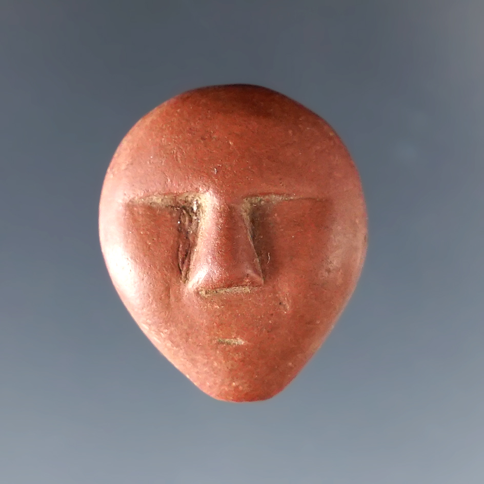 Rare! 7/8" Red Shale Maskette found at the Townley Read Site in Geneva, New York. 