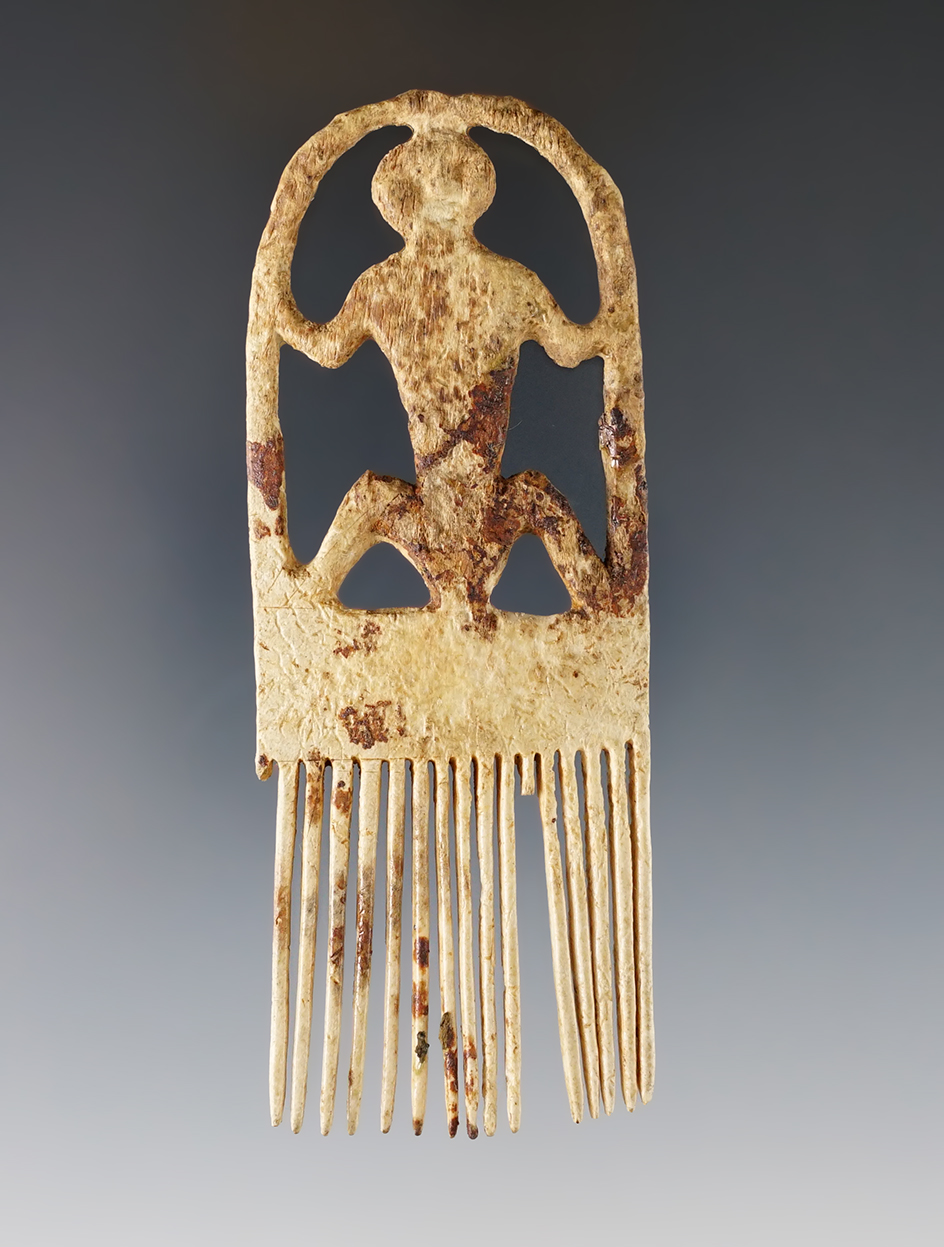 Rare and nice! 3 3/4" tall Bone Comb found at the Great Gully Site, Cayuga Co., New York.