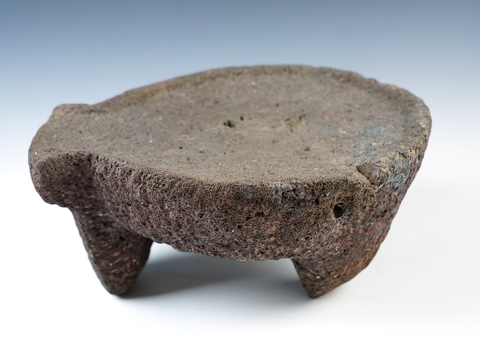 Well styled 8 1/2" x 4" Pre-Columbian Tri-leg Matate made from Lava Stone, recovered in Mexico. 