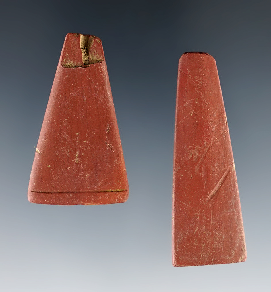 Pair of Trapezoidal fully drilled Slate Beads. Largest is 1 7/8". White Springs, Geneva, New York. 