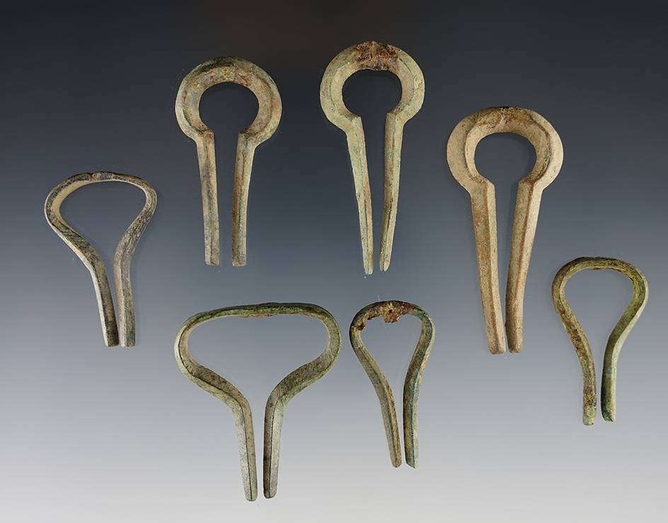 Group of 7 Contact Period Jew's Harp trade items. Largest is 2 1/16". Found in Geneva, New York. 