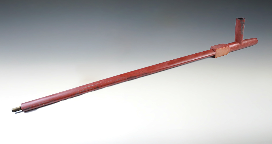 Huge Catlinite Pipe and Stem! Pipe measures 7 5/16" long. Solid Catlinite stem measures 21 1 /4". 