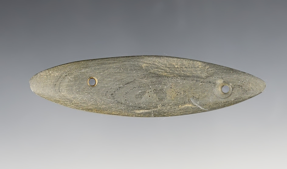 4" long Bi-Pointed Gorget found in Coshocton Co., Ohio by Dick Cochren. 