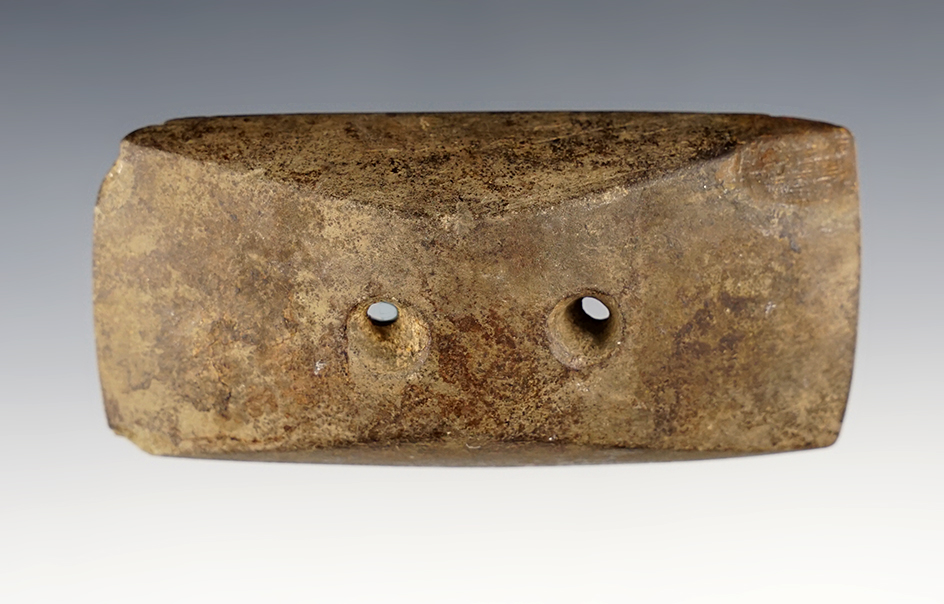 3 5/8" Semi-Keeled Gorget with a spot of restoration to one corner. Found in Preble Co., Ohio.