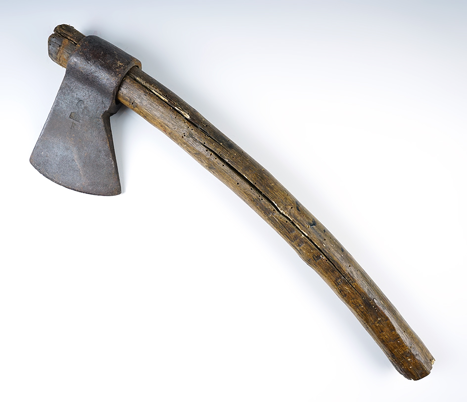 Vintage Iron Axe that measures 5 1/2" long with original handmade wooden handle. 
