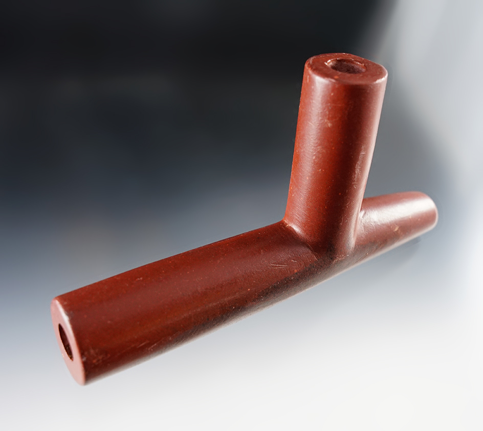 5 3/4" long x 3" tall Catlinite Plains style Pipe from the mid-1900's. Signed by crafter "Big Eagle". 