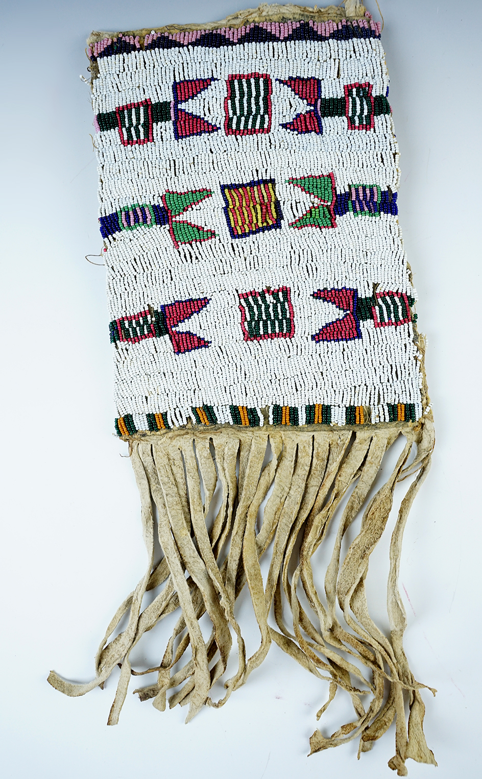 Late 1800's Plains Indian Beaded Leather Bag with some bead loss along edges. 