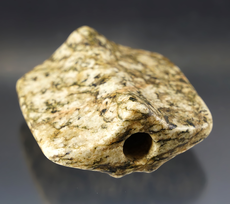 Sale highlight! 2 13/16" Horned Bannerstone with a shaft flute on bottom, Park Co., Illinois. COA's. 