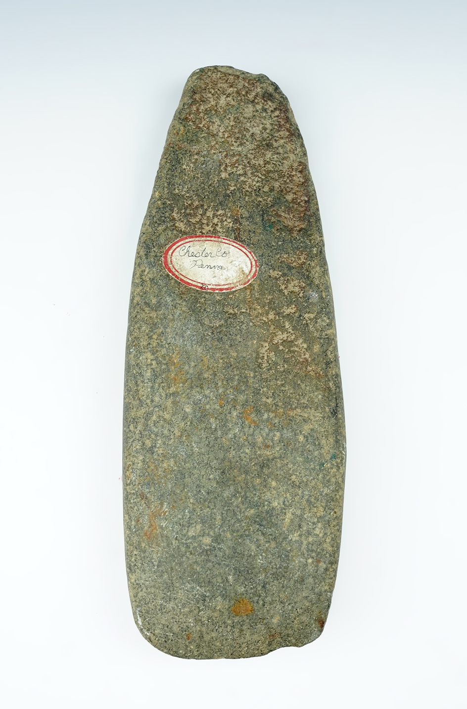 Large 8 5/8" Flat Celt found in Chester Co., Pennsylvania. Ex. Ernst, Cicero Collections.
