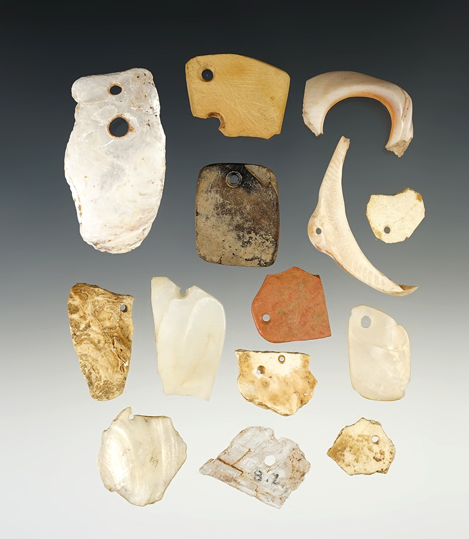 Set of 14 Assorted Pendants and Ornaments found in Rio Puerco Valley, New Mexico. Largest is 2".