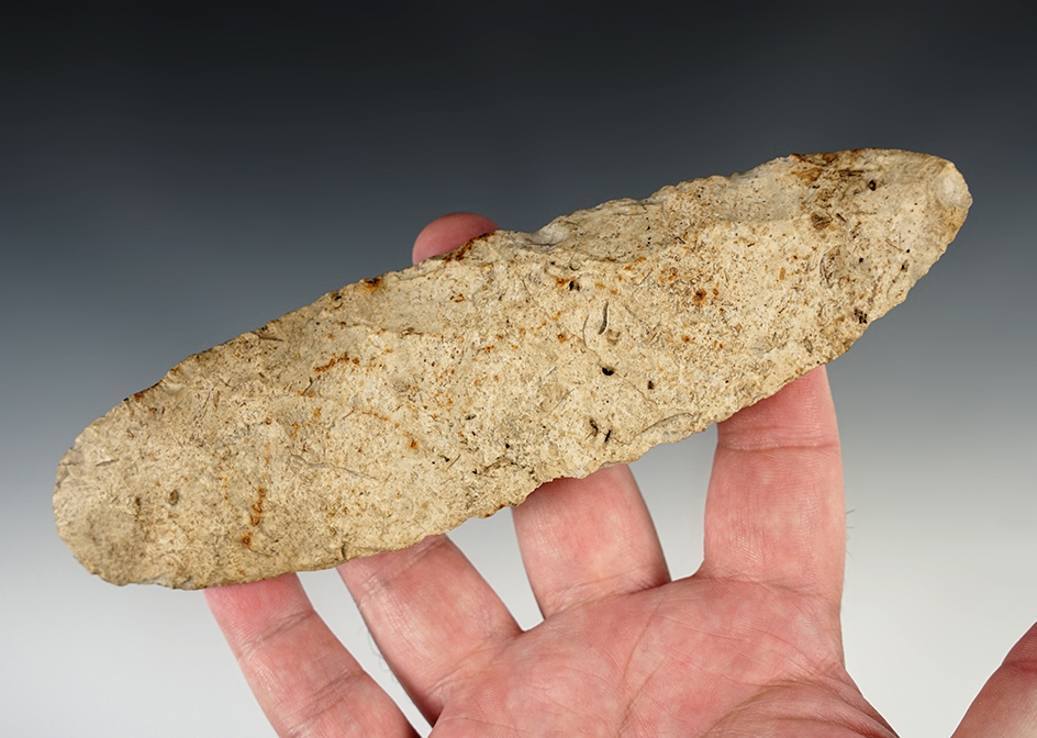 Large 6 7/8" Knife found in Rush Co., Indiana. Heavily patinated and shows excellent age on surface.