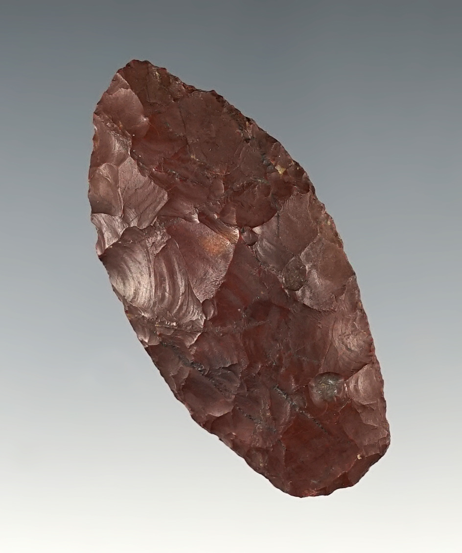 2 1/4" Red Jasper Lanceolate found in Pennsylvania.
