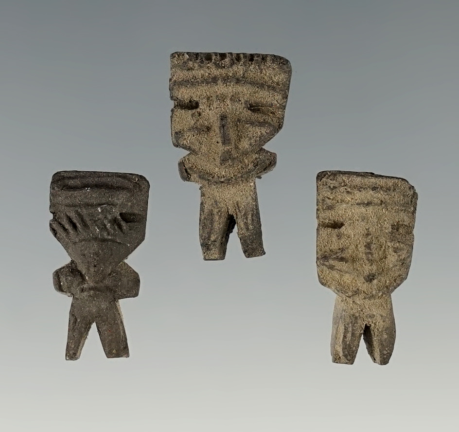 Set of 3 Miniature Stone Toltec Figures, found in Mexico. In excellent condition.