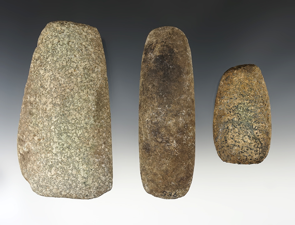 Set of 3 Hardstone Celts/Adze found in Florida and Georgia. The largest is 5 1/8".