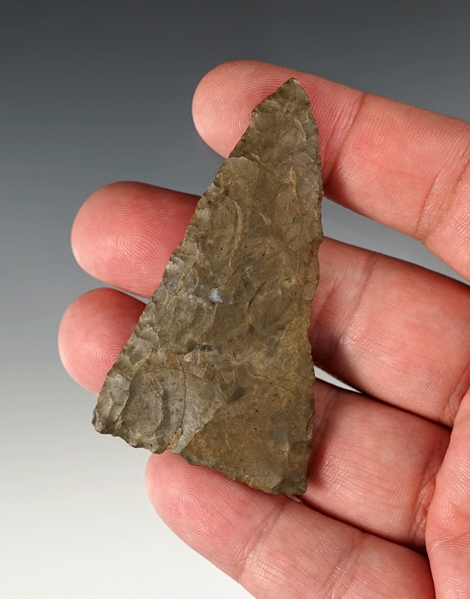 2 5/8" Triangle Point found in Dimock Hollow, New York. Ex. Dave Summers Collection.