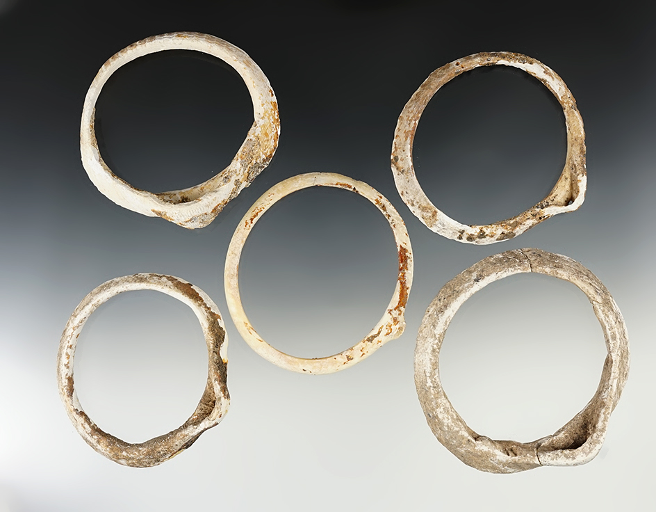 Set of 5 Cut Shell Ornaments found in New Mexico, largest is 3 7/8" diameter.