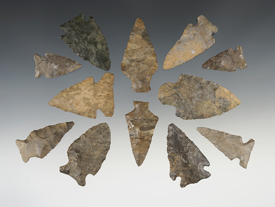 Set of 12 New York points, all with minor restoration. The largest is 2 3/8". Ex. Mickey Taylor.