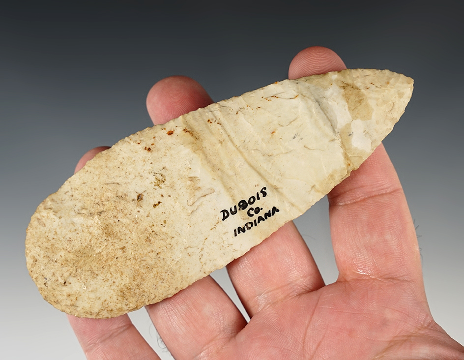 Superb  4 7/8" Blade that is thin and finely flaked. Found in Dubois Co., Indiana.