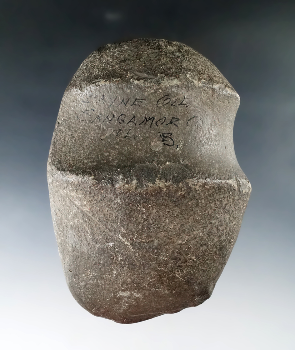 5 1/4" Long 3/4 Groove Axe found in Sangamon Co., Illinois.  Comes with a Bennett COA.