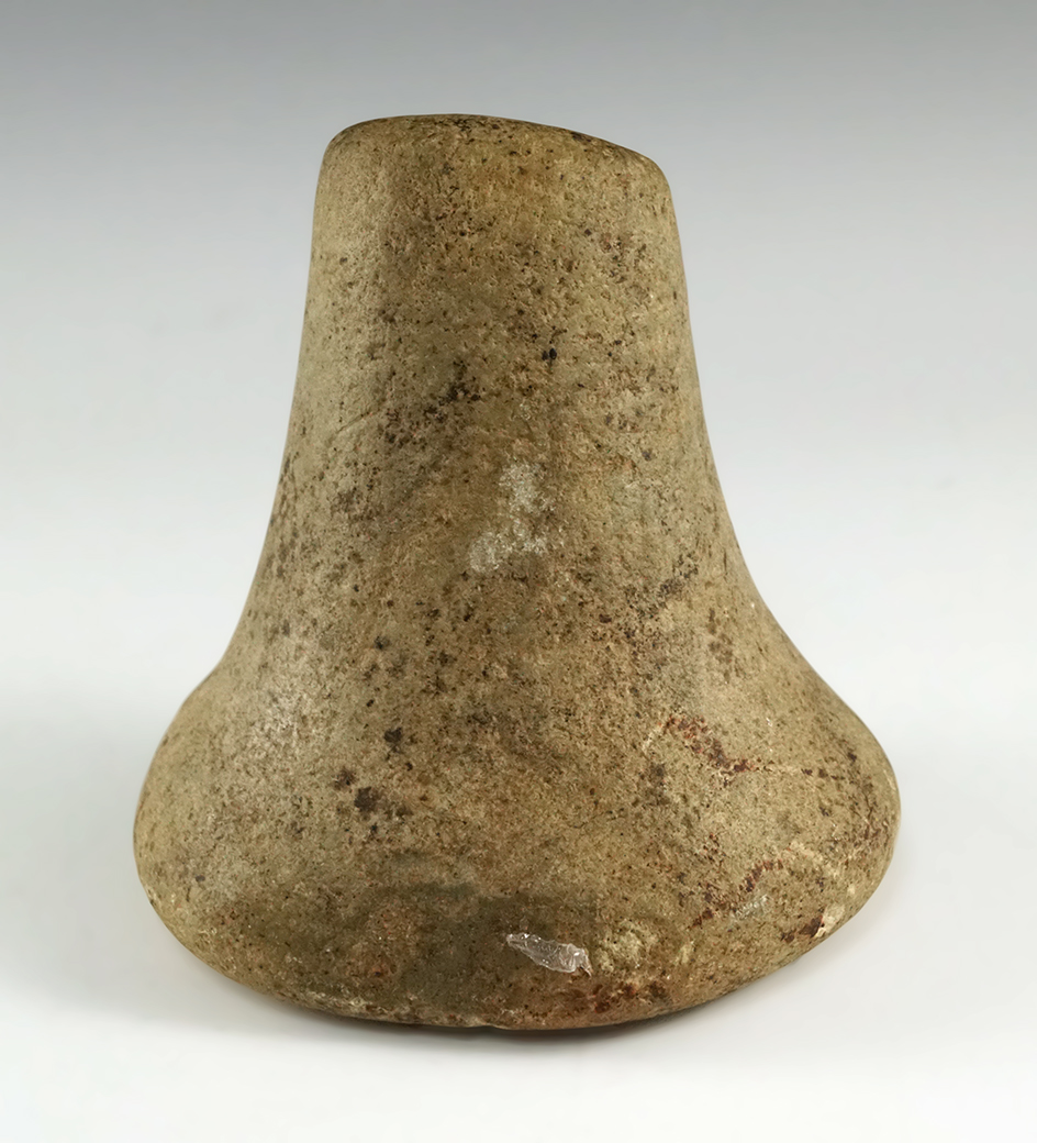 4 1/2" by 4 1/8" Bell Pestle with nutting divot, found in Lorain Co., Ohio. Ex. Vietzen Collection.