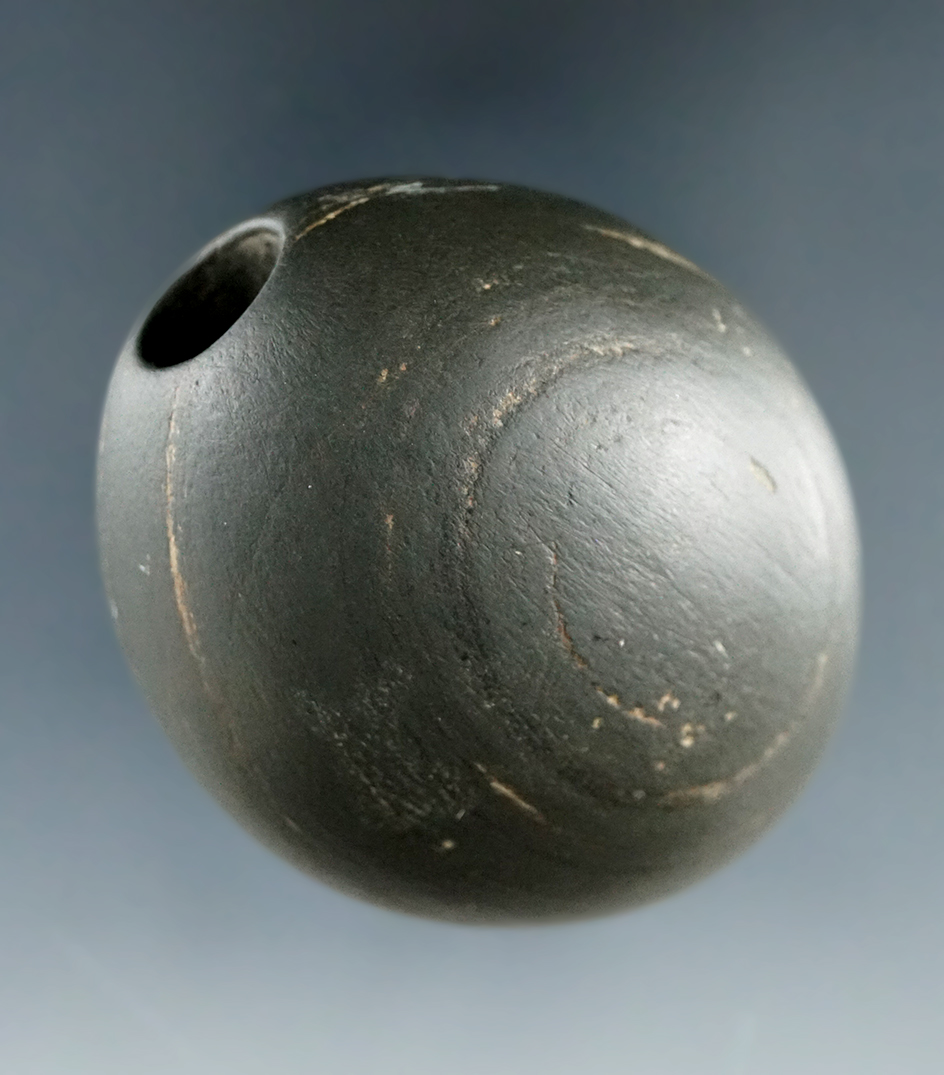 2 1/16" Very nicely made Ball Bannerstone made from Banded slate, found in Marion Co., OH.